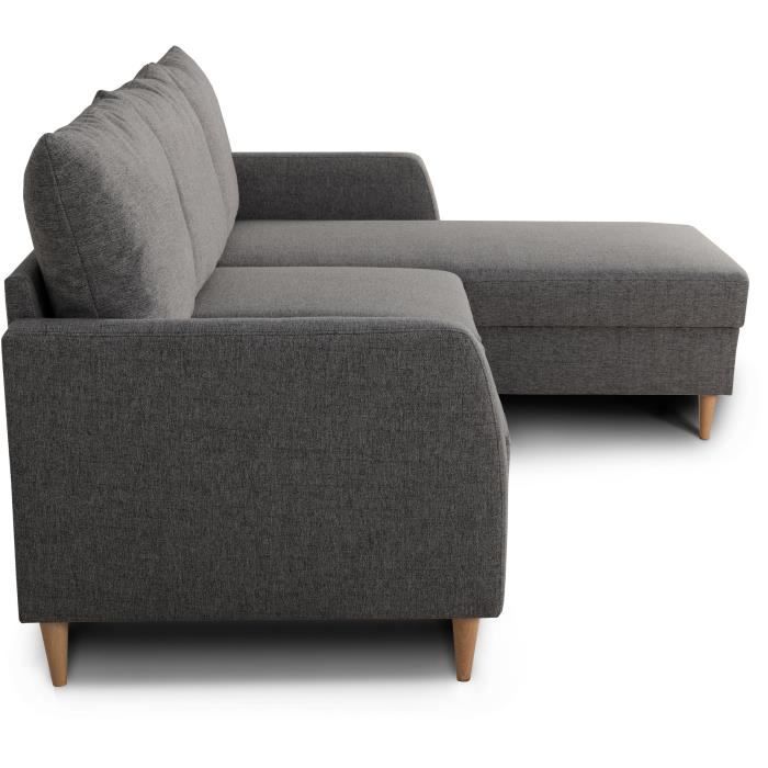Canapé d'angle fixe 3 places CHIPY - Tissu anthracite - Réversible - L 192 x P 137 x H 82 cm - Pieds noir