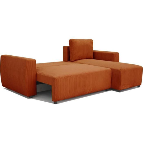 Canapé d'angle convertible 3 a 4 places PHARELL - Tissu velours cotelé terracotta - Réversible - L 224 x P 155 x H 85 cm
