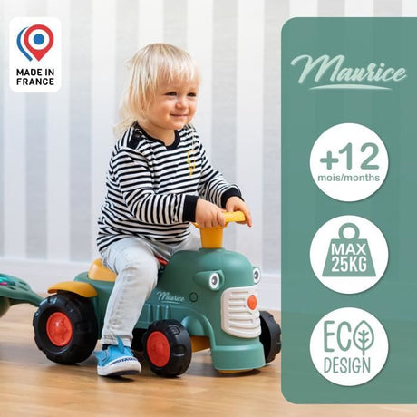 Porteur tracteur Maurice - FALK - Volant directionnel et remorque - 100% Fabriqué en France - 90% de plastique recyclé - Des 12 mois