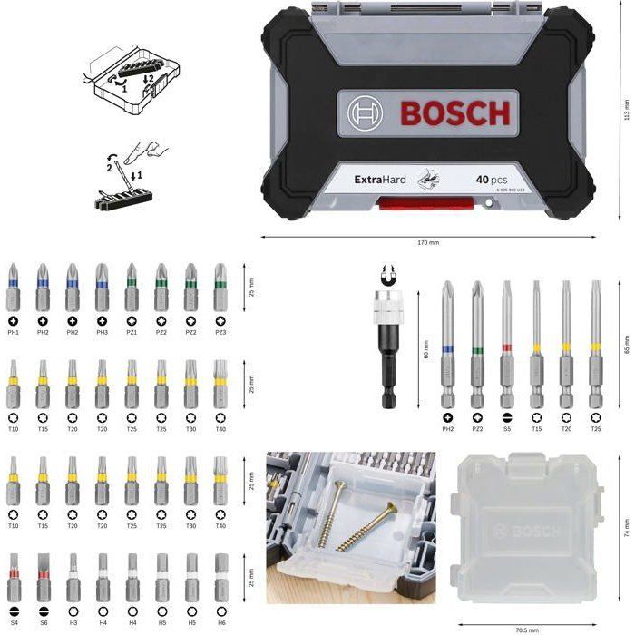 Embout de tournevis - Bosch Professional - 2607017464 - 40 pieces - Acier modifié S2 - Personnalisable