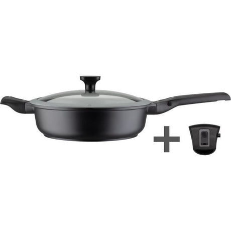 Poele a frire 28 cm Easy Click en aluminium et plastique avec couvercle en verre - GSW - 167833 - Noir