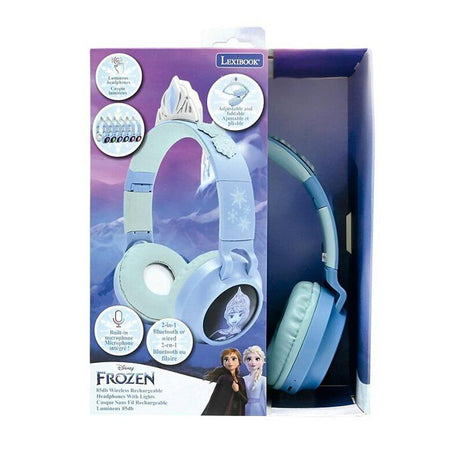 LEXIBOOK - Casque lumineux pliable Bluetooth et filaire La Reine des Neiges avec limitation du volume