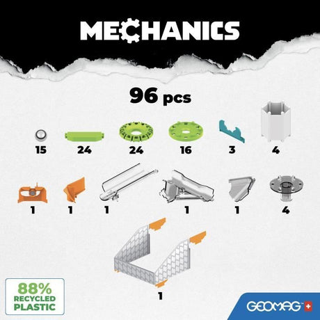 Coffret de construction - GEOMAG - Mechanics Challenge Goal! - 96 pieces - Magnétique - Jeu interactif - Plastique recyclé
