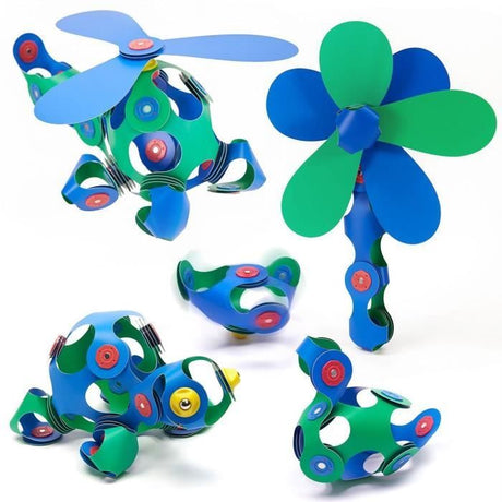 Crew Pack CLIXO - Bleu/Vert - GIPSY TOYS - Jeu de Construction magnétique, Flexible, Durable et imaginatif - 30 pieces - Des 4 ans
