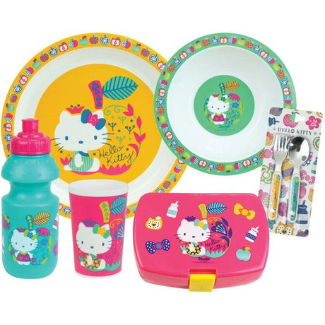 Lot vaisselle - FUN HOUSE - HELLO KITTY - Verre, Assiette creuse Ř16 cm, Asiette Ř22 cm, Couverts, Gourde, Boîte a goűter