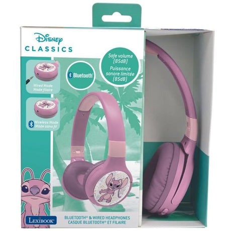 LEXIBOOK - Casque 2 en 1 Bluetooth et Filaire confortable et pliable pour enfants avec limitation de son – Angel