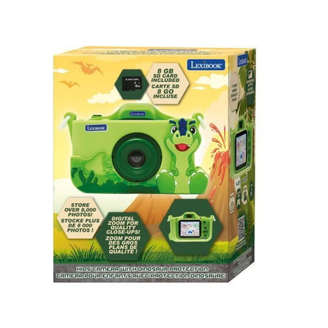 LEXIBOOK - Appareil photo pour enfant avec protection - 4 en 1 -Dino - Carte mémoire incluse