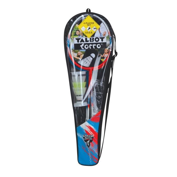 Set de badminton - TALBOT TORRO - 4 Fighter - 4 raquettes - Cordage multifilament avec oeillets - 3 volants synthétiques
