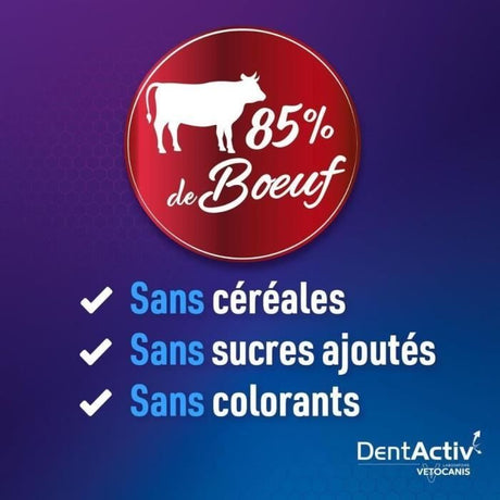 DentActiv - 10 Bâtonnets - VETOCANIS - Hygiène Bucco-Dentaire au Bœuf pour Chat