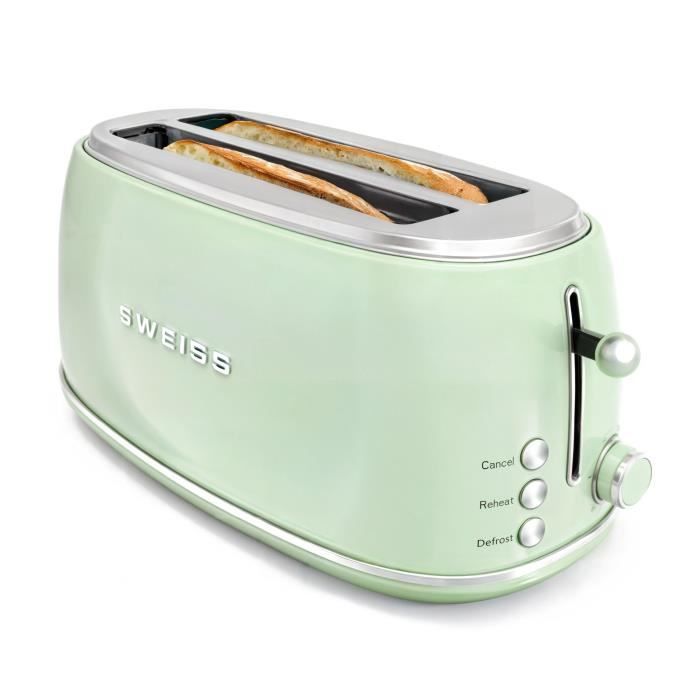 Grille-pain vintage - SWEISS - GRV7 - 2 fentes - 1500 W - Vert