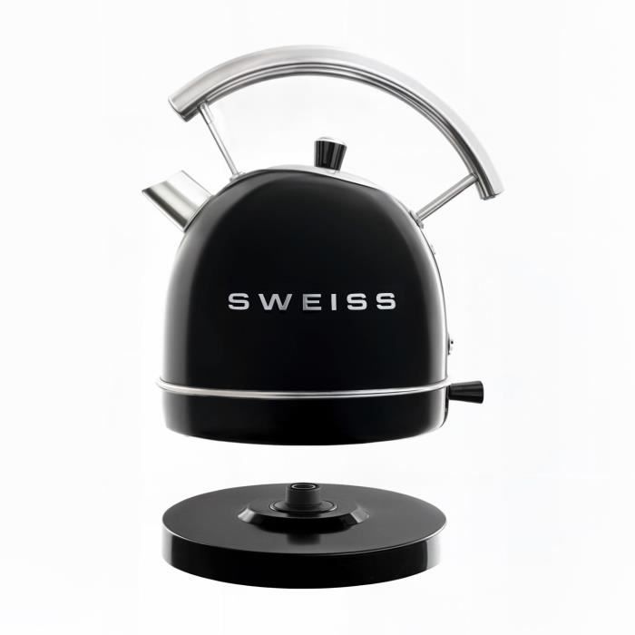 Bouilloire vintage - SWEISS - KTL9 - 2200 W - 1,8 L - Socle 360° - Noir