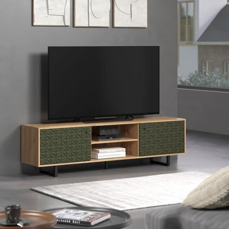 Meuble TV - SENTRA - 2 portes, 2 niches - Vert foncé - 184 x 40 x 52 cm - TRENDTEAM