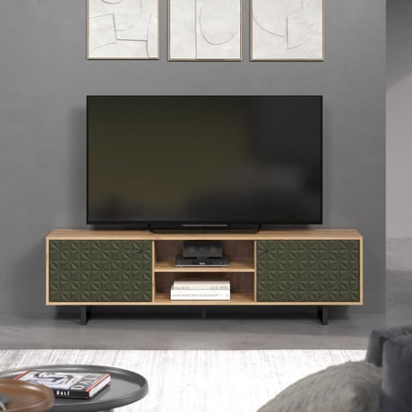 Meuble TV - SENTRA - 2 portes, 2 niches - Vert foncé - 184 x 40 x 52 cm - TRENDTEAM