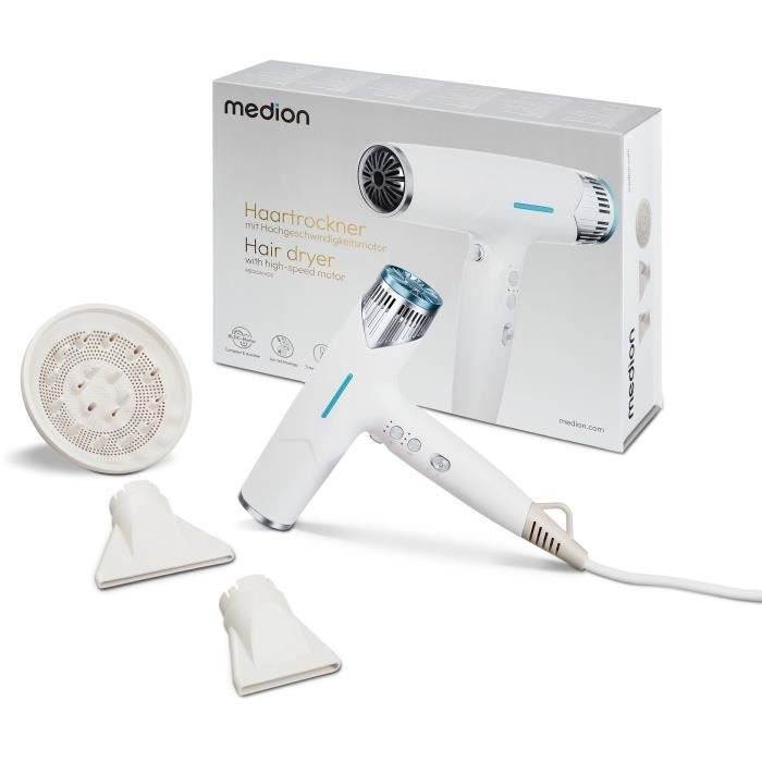 Seche-cheveux - MEDION - MD19984 - 1500 W - 3 vitesses - 105°C - Blanc