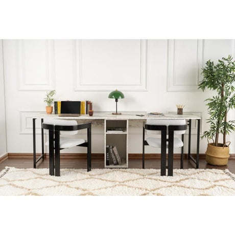 Bureau d'étude moderne avec étageres - TWIN - Freesia / Marbre - 240 x 74 x 60 cm