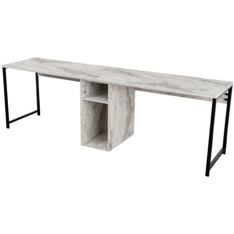 Bureau d'étude moderne avec étageres - TWIN - Freesia / Marbre - 240 x 74 x 60 cm