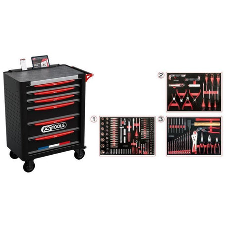 Servante d'atelier - Equipťe - 6 tiroirs - KS Tools - 824.6134F - Noir - 264 outils - Fabriquťe en France