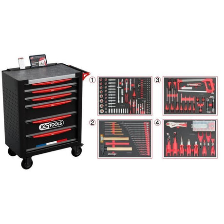 Servante d'atelier - Equipťe - 6 tiroirs - KS Tools - 824.6536F - Noir - 265 outils - Fabriquťe en France