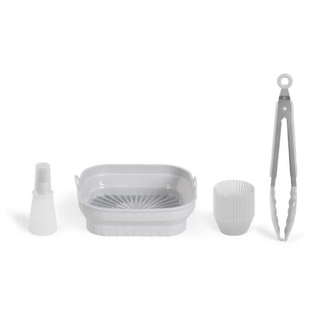 Set de 4 accessoires pour friteuse sans huile - LIVOO - MEN428 - 1 moule 2 en 1 pliable -  1 set de 12 moules - 1 pinceau - 1 pince
