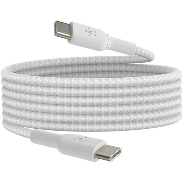 Câble tressé - BELKIN - USB-C vers USB-C - 2 m - Blanc