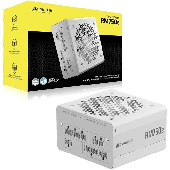 Alimentation PC - CORSAIR - CP-9020292-EU - RM750e White - 750 W - ATX 3.1 - Cybenetics GOLD