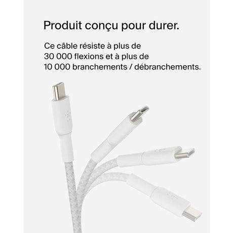 Câble tressé - BELKIN - USB-C vers USB-C - 0,15 m