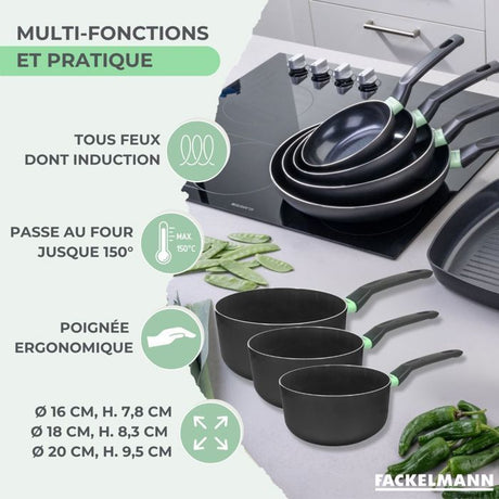 Set de 3 casseroles antiadhésives céramique 16, 18 et 20 cm Fackelmann Brandao