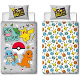 Parure de lit réversible - POKEMON - Pikachu et Starter - Gris - Microfibre - 1 housse de couette 140 x 200 cm + 1 taie 63 x 63 cm