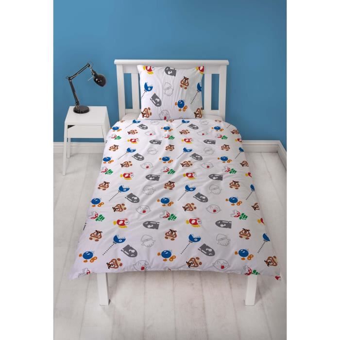 Parure de lit - MARIO BROS - Super Mario et ses amis - Microfibre - 1 housse de couette 140 x 200 cm + 1 taie 63 x 63 cm