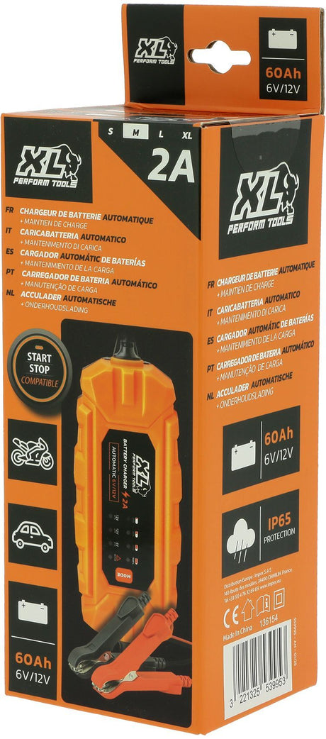 Chargeur batterie auto - XLPT - 2A - 35W - 12V - 3 m - IP65 - Protection inversion polarité/court-circuit/mauvaise batterie