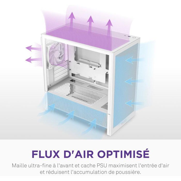 Boitier moyen-tour micro-ATX - NZXT - CC-H31FW-01 - H3 Flow - Blanc - Airflow remarquable - Support GPU grand format
