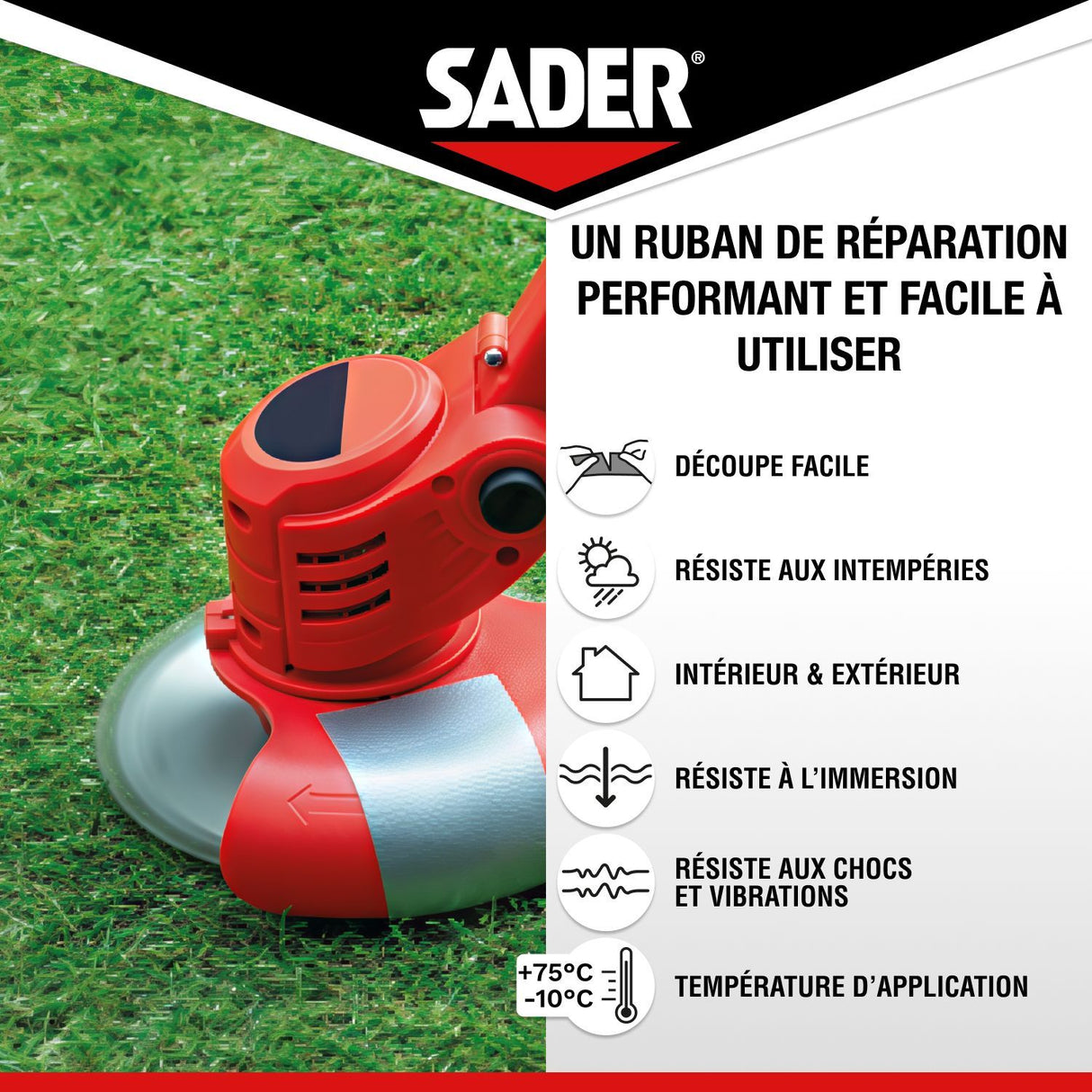 Adhésif extra fort - SADER - Repare tout extreme - Gris - Intérieur & Exterieur - Toutes surfaces - Facile a découper - 20 m x 50 mm