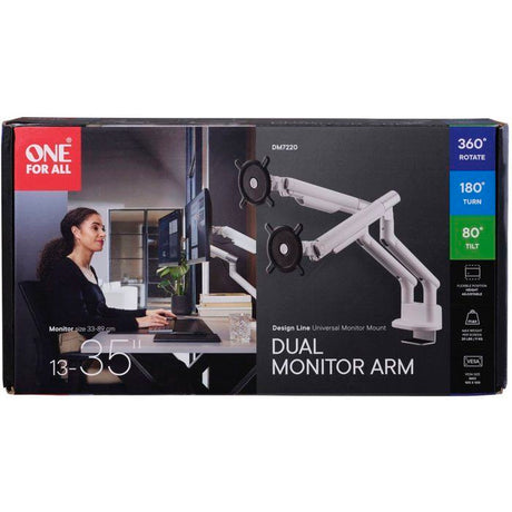 Support moniteur - ONE FOR ALL - Dynamic - Vesa 100 - Double Bras - 13 a 35'' - Blanc