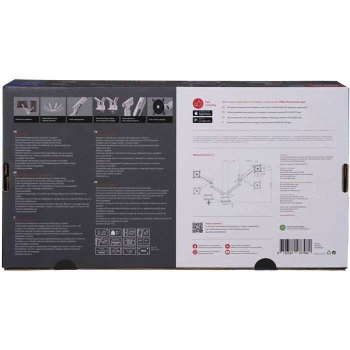 Support moniteur - ONE FOR ALL - Dynamic - Vesa 100 - Double Bras - 13 a 35'' - Blanc