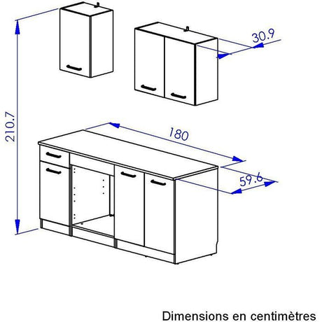 ALPAGA - Cuisine complete - Chene silva / Grege - 180 x 60/31 x 211 cm - Avec meuble four et plan de travail - GAMI