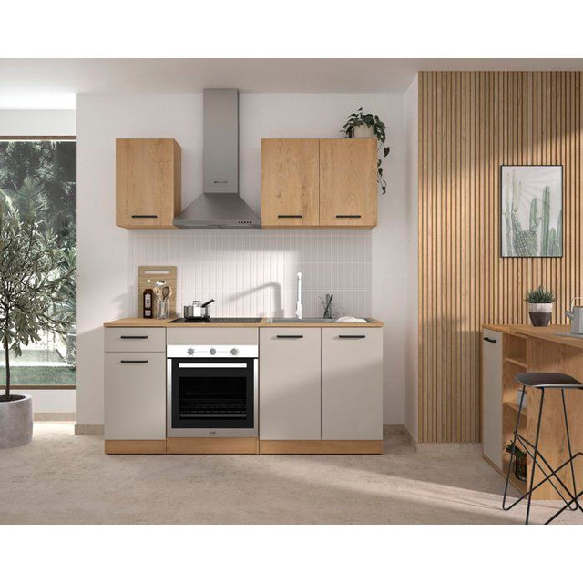 ALPAGA - Cuisine complete - Chene silva / Grege - 180 x 60/31 x 211 cm - Avec meuble four et plan de travail - GAMI