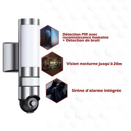 Caméra extérieure - KYF - Connectée Wifi - Rotative - Filaire - 220V - Eclairage LED 1600 Lm