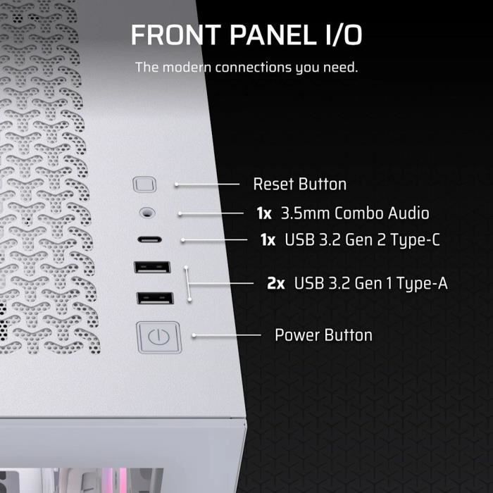 Boitier PC - CORSAIR - 3500X RSR ARGB Tempered Glass Mid-Tower - 3 ventilateurs ARGB a rotor inversé - Blanc