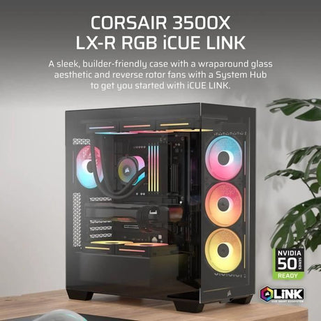 Boitier PC - CORSAIR - 3500X LXR LINK Tempered Glass Mid-Tower - 3 ventilateurs RGB a rotor inversé - Noir