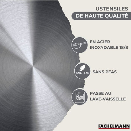 Batterie de cuisine - Tous feux dont induction - FACKELMANN - Geneva - Inox - 2 poeles 24 et 28, 3 casseroles et 6 ustensiles