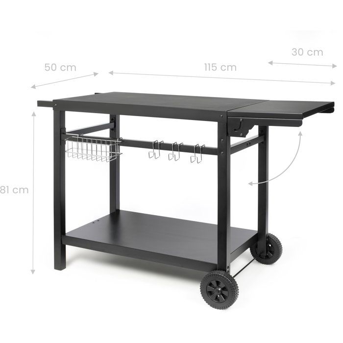 Desserte pour plancha avec tablette rabattable - LIVOO - GS170N  - 2 roues crantées Ř15 cm - Plateau supérieur 85 x 50 cm