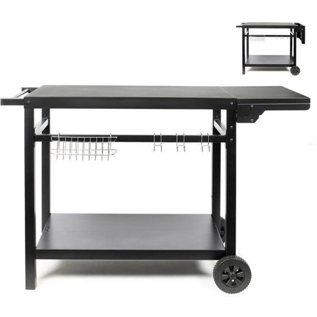 Desserte pour plancha avec tablette rabattable - LIVOO - GS170N  - 2 roues crantées Ř15 cm - Plateau supérieur 85 x 50 cm