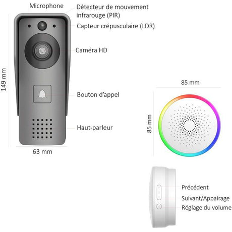 Portier Vidéo - KYF - Wifi - Rechargeable avec panneau solaire - Carillon intérieur et Carte SD 16Go