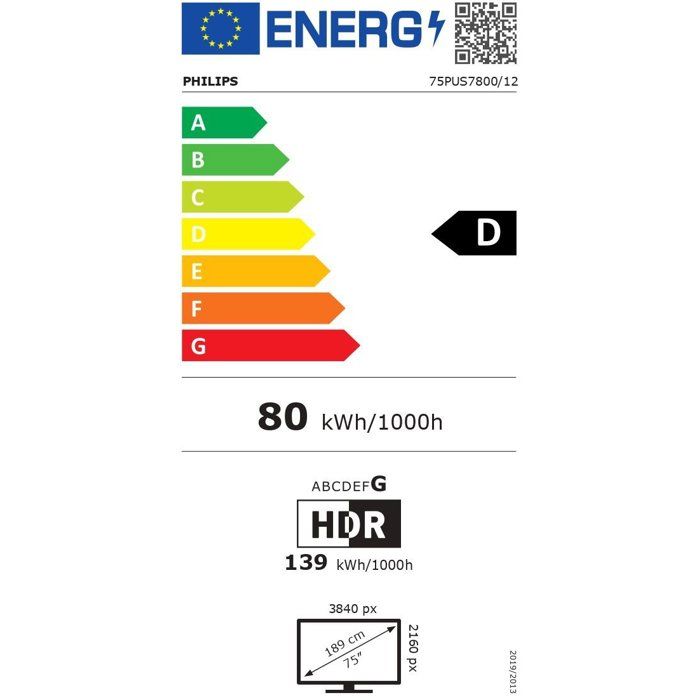 Philips 75PUS7800 - TV QLED 75 (189 cm) - 4K UHD 3840x2160 - HDR10+ - Smart TV - 3xHDMI