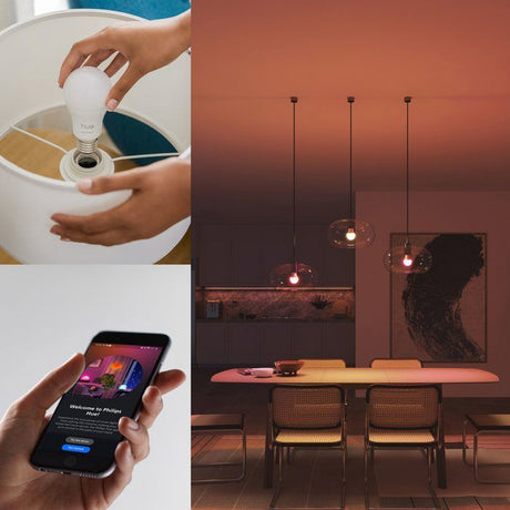 Pack de 3 ampoules - Philips Hue - Essential - E27 - A60 - Lumiere blanche et colorée - 8 W