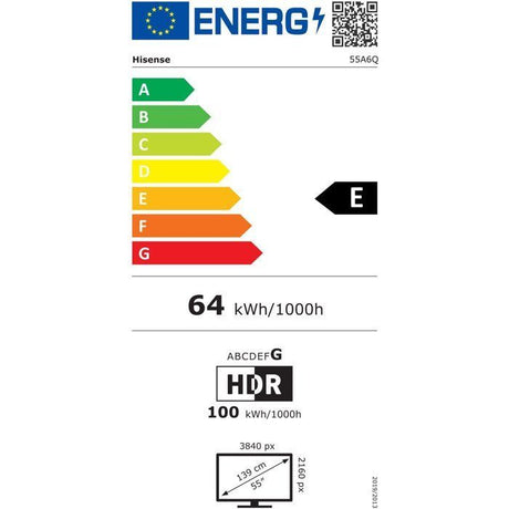 Hisense 55A6Q - TV LED 55 (139 cm) - 4K UHD 3840x2160 - HDR10+ - TV connecté - 3xHDMI 2.1 - WiFi