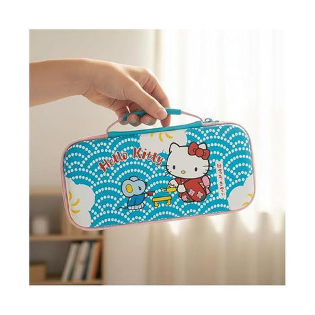 Housse de protection et transport console - Nintendo Switch 2 - Konixt  Hello Kitty - Filet rangement accessoires - Motif thé - Bleu