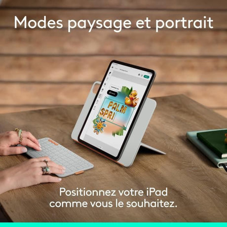 Etui clavier - Logitech - Flip Folio - Pour iPad et iPad Air 11 pouces (M4 et M5) (M2, M3 & M4) (5e génération) - Gris pâle