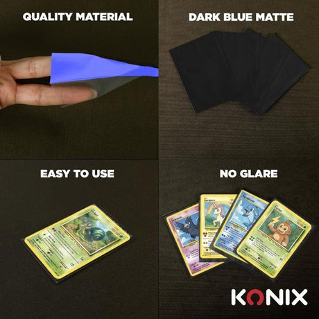 Protege-cartes - Konix - Matte Sleeves 66 x 91 mm compétition - 100 pochettes - Magic The Gathering, Pokémon - Bleu foncé