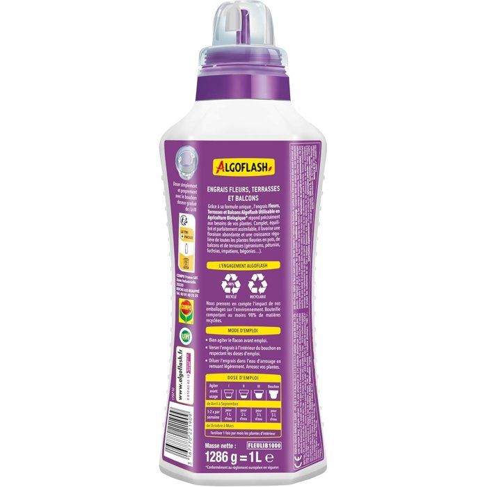 Engrais fleurs - ALGOFLASH - Fleurs, terrasses & balcons - 1 L - UAB